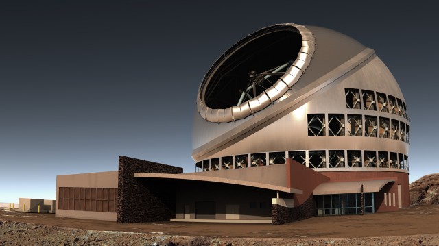 하와이 마우나케아에 건설 중인 또 다른 거대망원경 TMT(Thirty Meter Telescope, 주경 30m급). E-ELT와 마찬가지로 1.44m 길이의 육각형 거울 492장을 이어 붙인 벌집 모양 주경을 사용한다. - ⒸTMT 제공